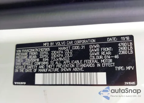 2019 Volvo Xc40 T4 Momentum z USA, uszkodzony, nr VIN YV4AC2HK7K2107905